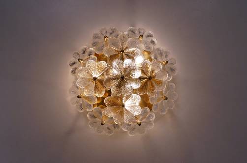 Flowers glass & brass ceiling/wall light, Ernst Palme, 1970`s ca, German